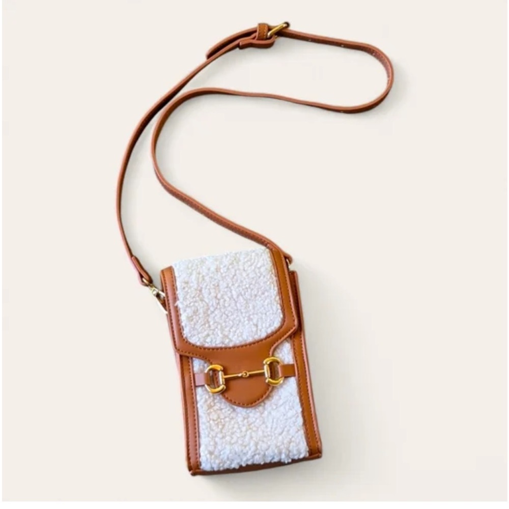 Cream bucle and brown Leather Crossbody Bag
